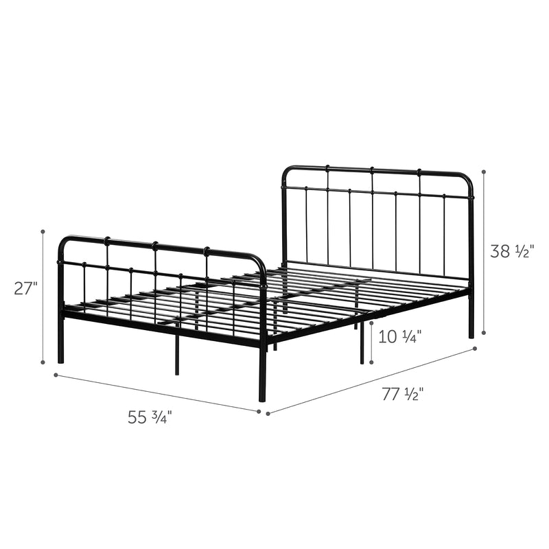 Complete Platform Bed with Metal Foot and Headboard, Double Hankel Size - Black