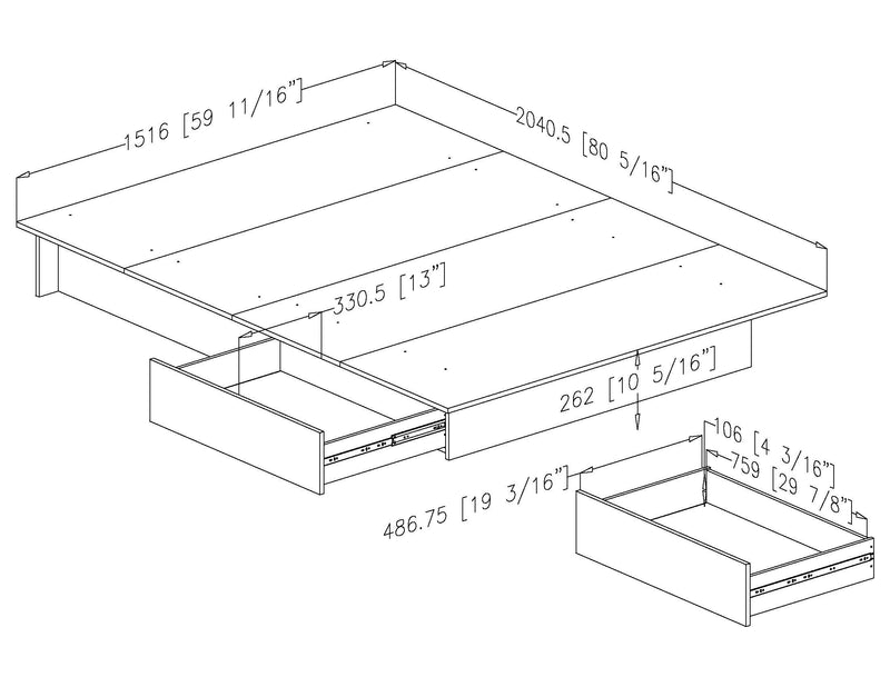 Fusion 2-Drawer / Queen Platform Bed - White