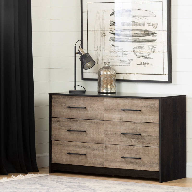 6-Drawer Double Dresser  Londen Weathered Oak and Ebony 12229