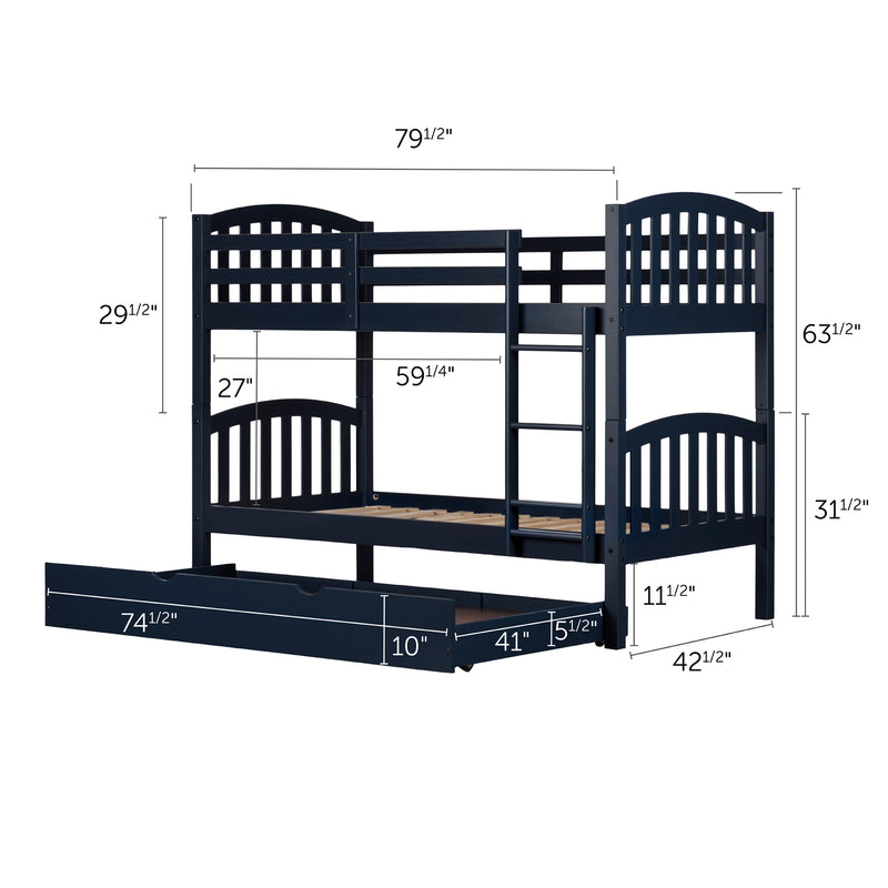 Ulysses - Bunk beds with trundle bed 39'' / 39" - Blue
