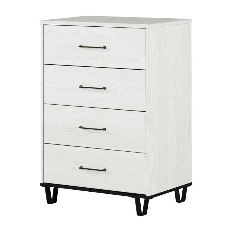 Commode 4 tiroirs Arlen - Pin blanc et Noir mat