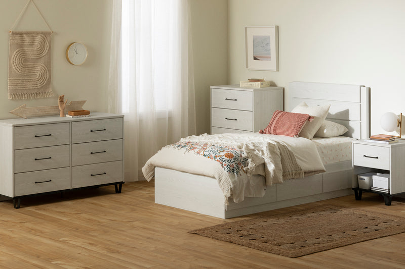 Commode 4 tiroirs Arlen - Pin blanc et Noir mat