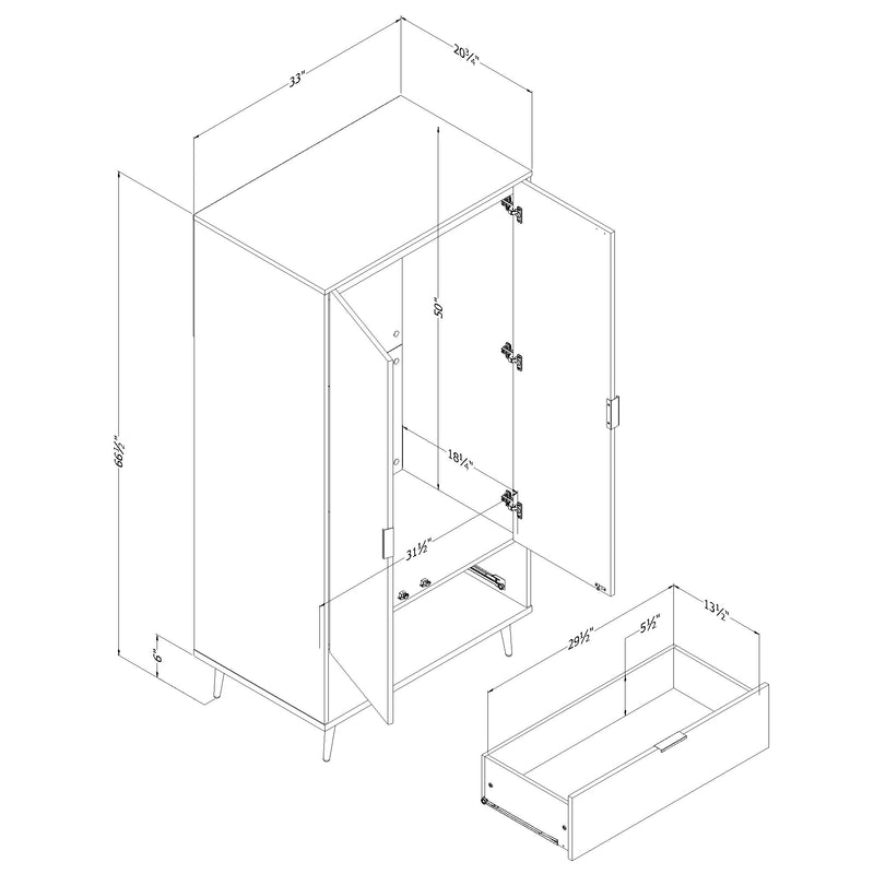 Armoire penderie avec portes et tiroir Oxford - Chêne blanchi