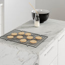 Îlot de cuisine compact avec rangement Myro - Faux Marbre blanc et Blanc