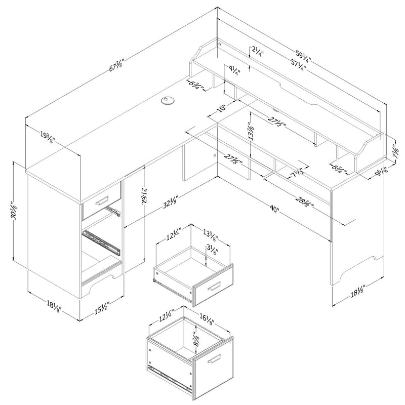 Bureau avec huche amovible Versa - Chêne vieilli