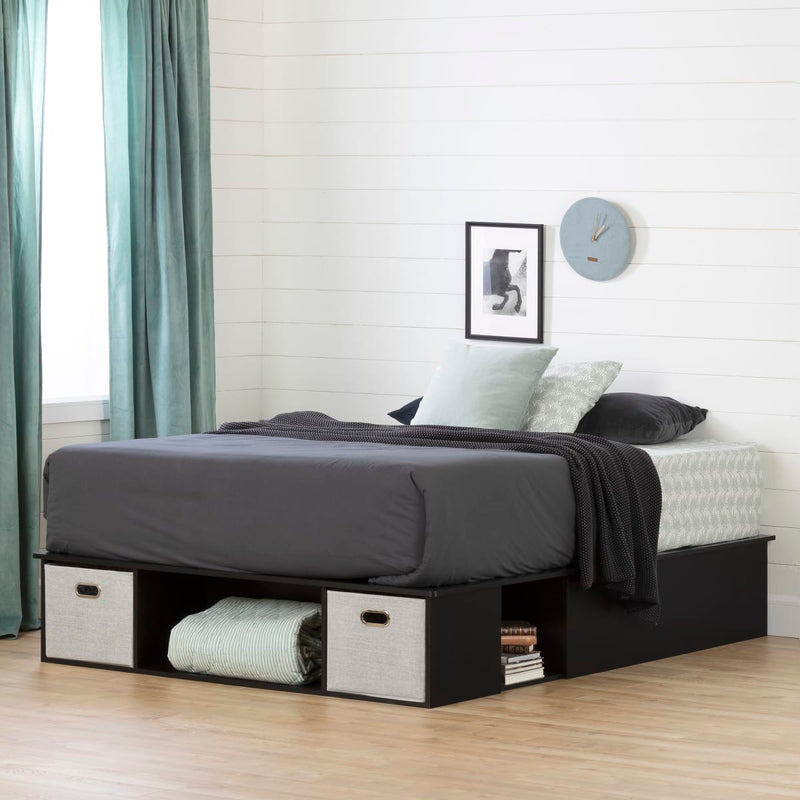 Lit avec rangement double 54" Vito-Noir solide