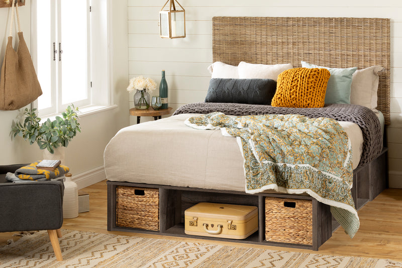 Lit avec paniers de rangement double 54" Avilla - Chêne d'automne