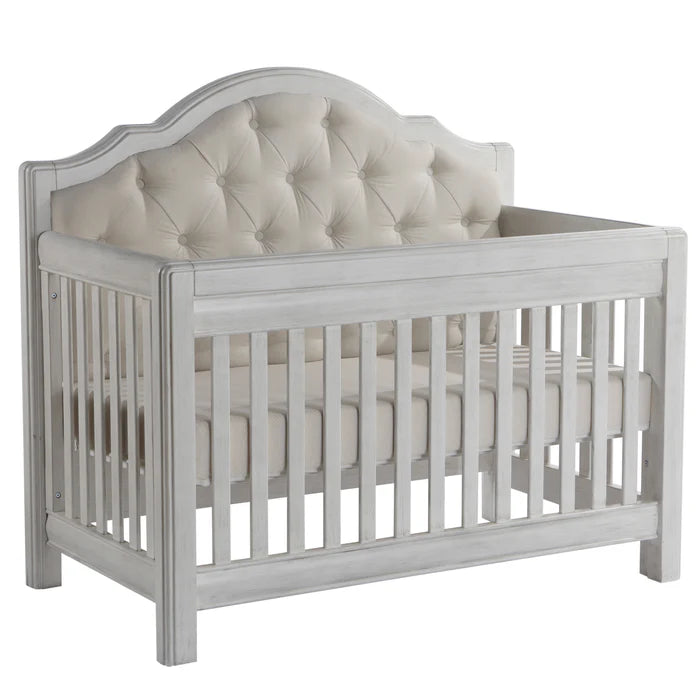 Crib and Double Dresser Cristallo Vintage White with Cream Fabric Pannel