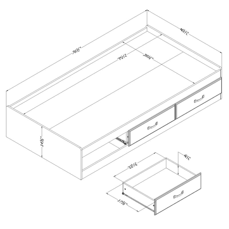 Lit matelot simple 39" avec 3 tiroirs Ulysses - Chêne hivernal