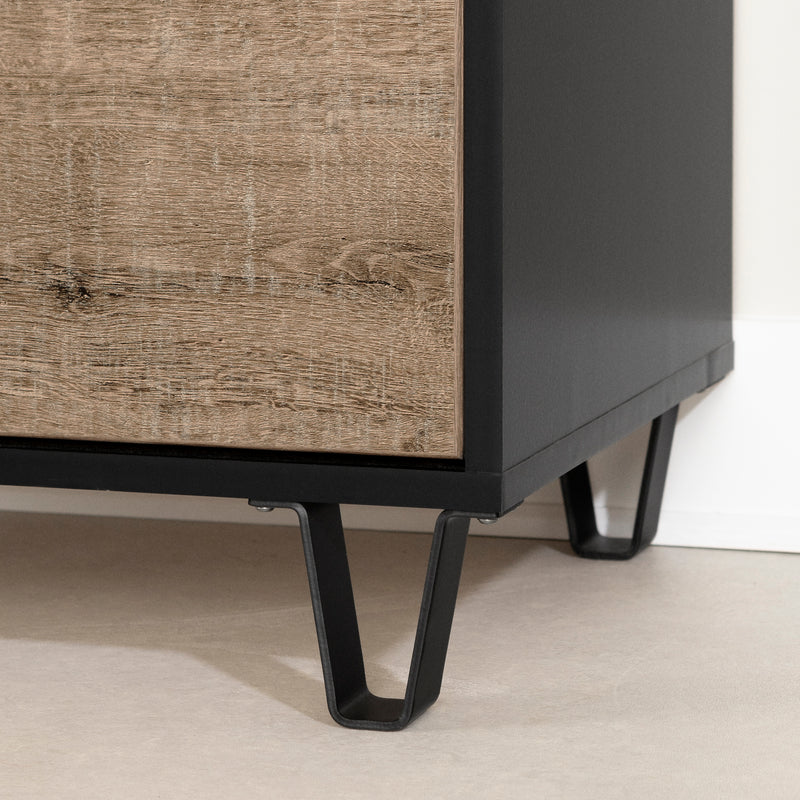 Bureau double 6 tiroirs Arlen - Chêne vieilli et Noir mat