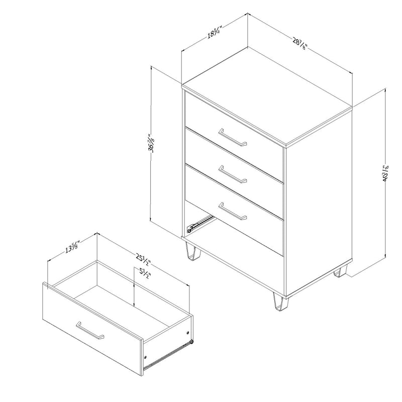 Commode 4 tiroirs Arlen - Pin blanc et Noir mat