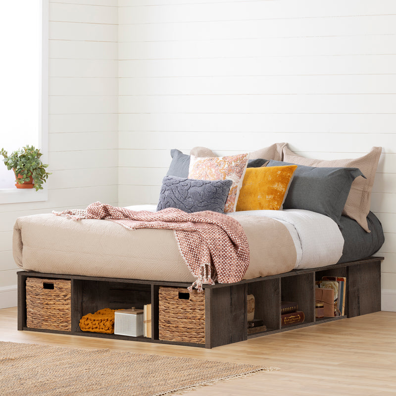 Lit avec paniers de rangement double 54" Avilla - Chêne d'automne