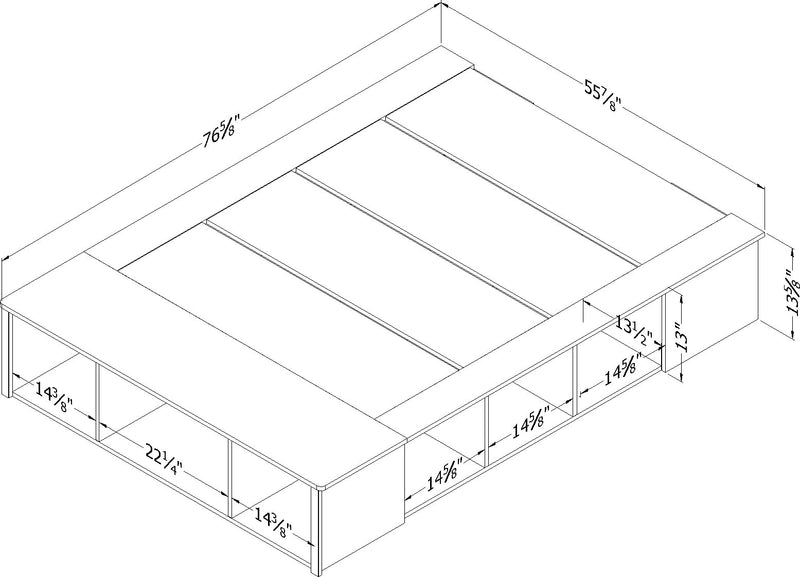 Lit avec paniers de rangement double 54" Avilla - Chêne d'automne