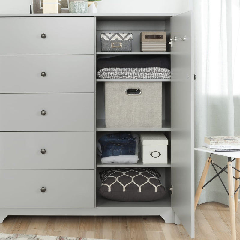 Commode à porte 5 tiroirs Vito-Gris