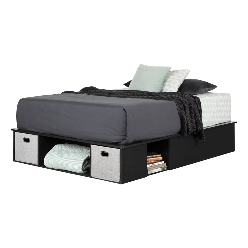Lit avec rangement double 54" Vito-Noir solide