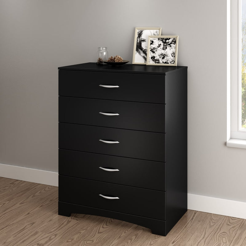 Commode 5 tiroirs Step One - Noir solide