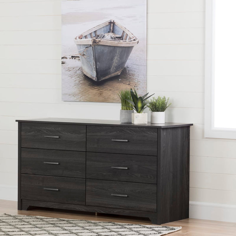 Bureau double 6 tiroirs Fusion - Chêne gris