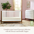 White Laurel dresser and crib in a nursery; crib sold separately