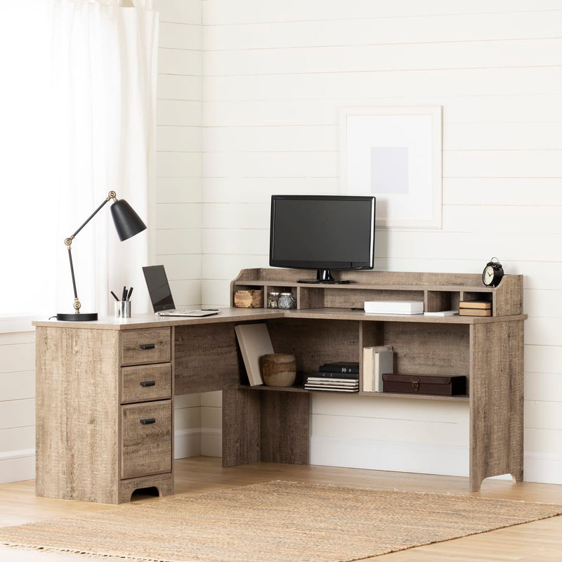 Bureau avec huche amovible Versa - Chêne vieilli