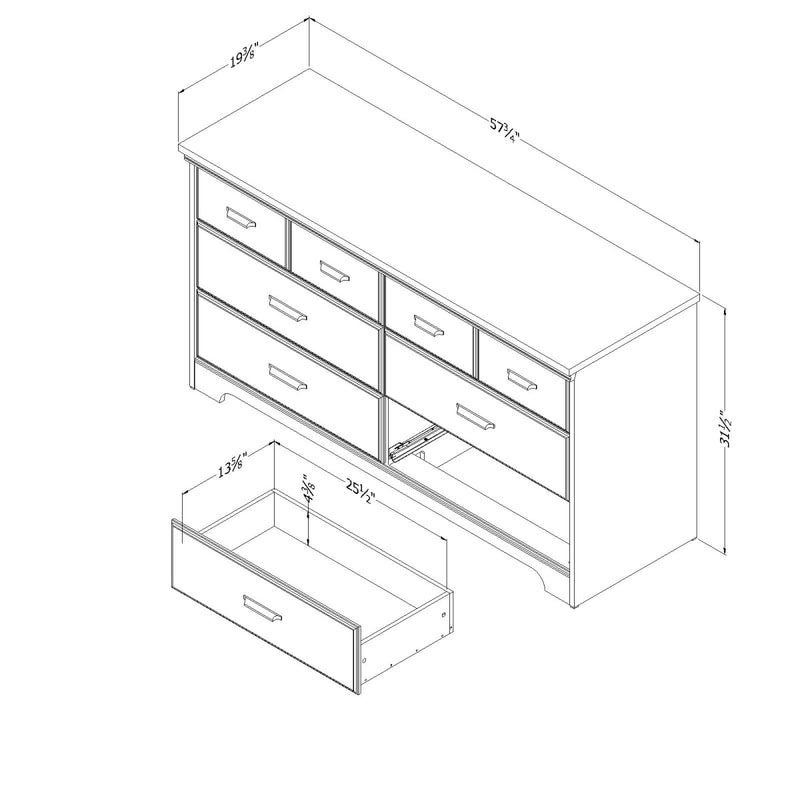 Bureau double 6 tiroirs Versa - Érable cendré