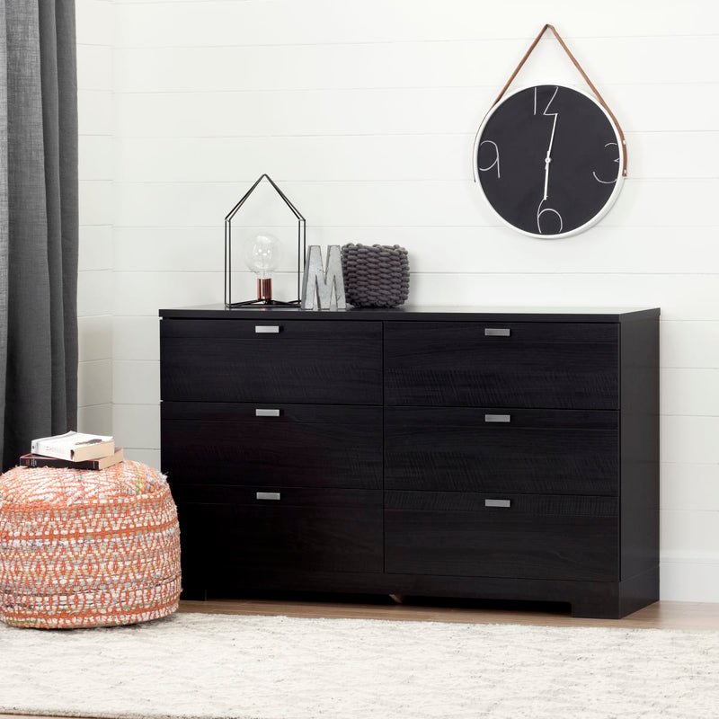 Bureau double 6 tiroirs Reevo-Chêne noir