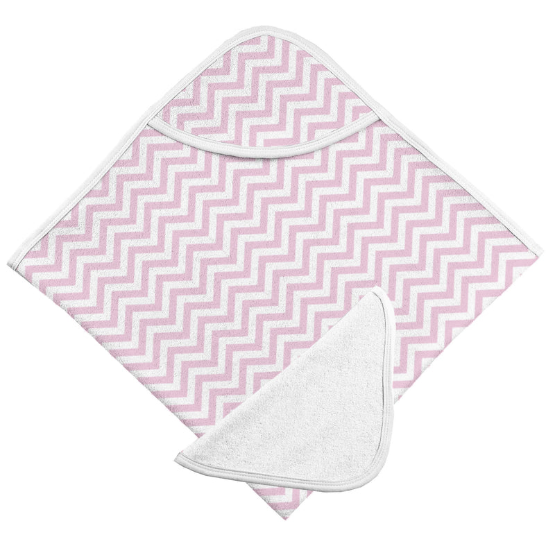 Ensemble serviette à capuche et débarbouillette - Chevron Rose