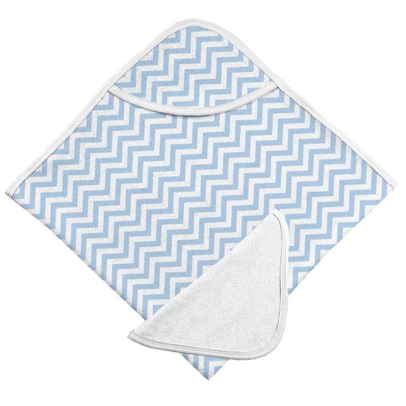 Ensemble serviette à capuche et débarbouillette - Chevron Bleu