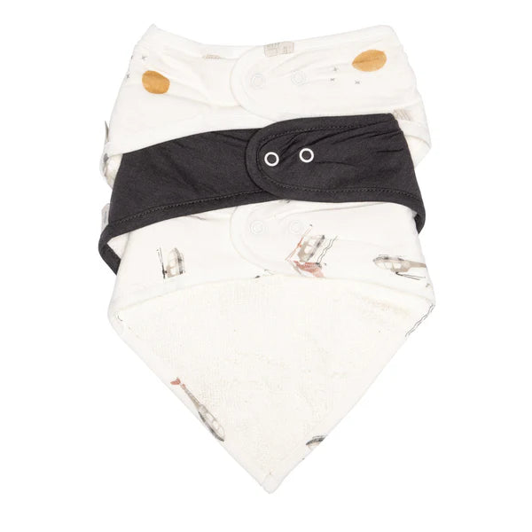 Ensemble de 3 bavoirs en bambou - Lune, Charcoal et Hélicos