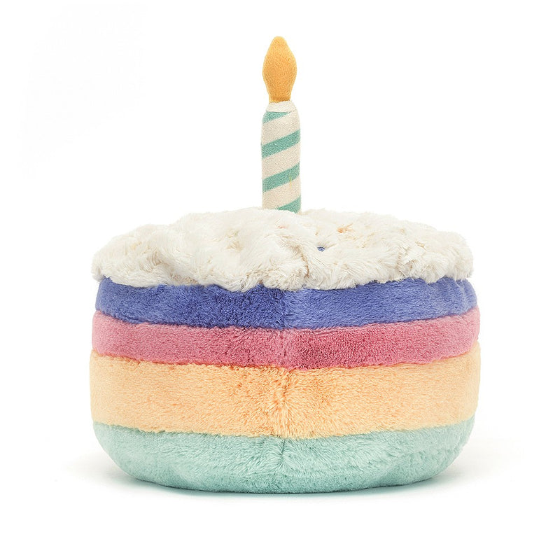 Peluche - Gâteau d'anniversaire arc-en-ciel