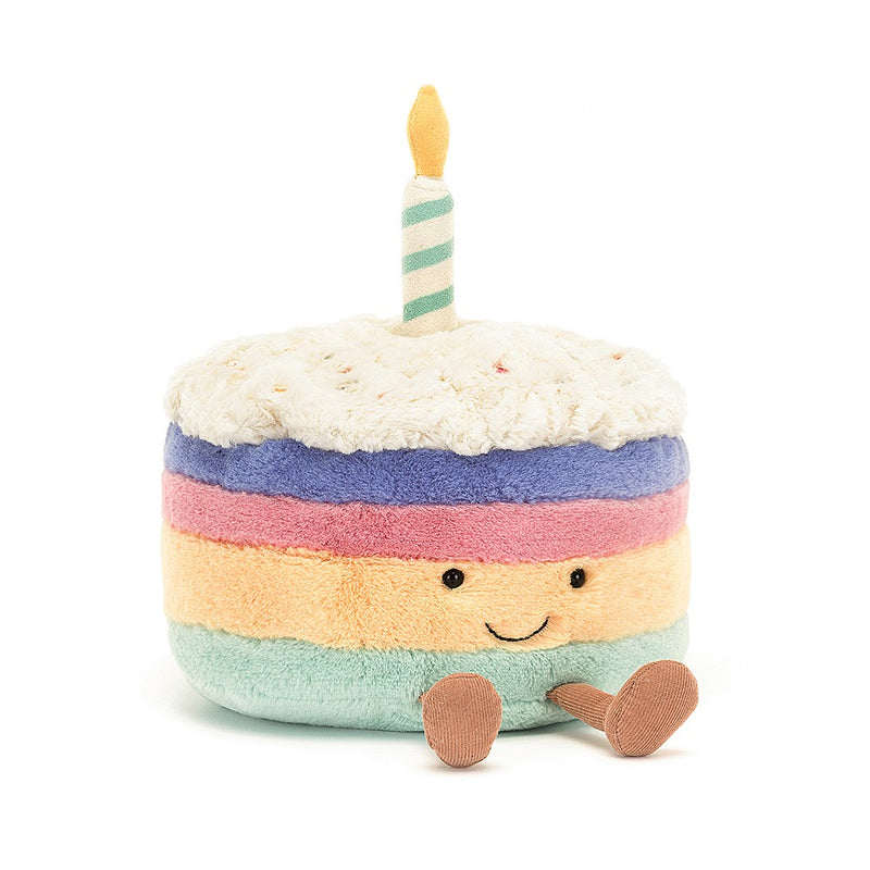Peluche - Gâteau d'anniversaire arc-en-ciel