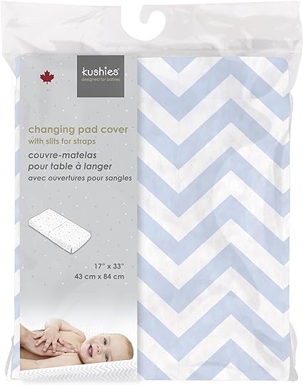 Housse pour matelas à langer avec ouverture pour sangles - Chevron Bleu