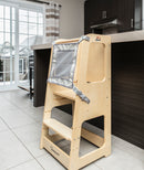 Tour d'apprentissage en bois 2 en 1  avec tableau blanc - couleur bois naturel