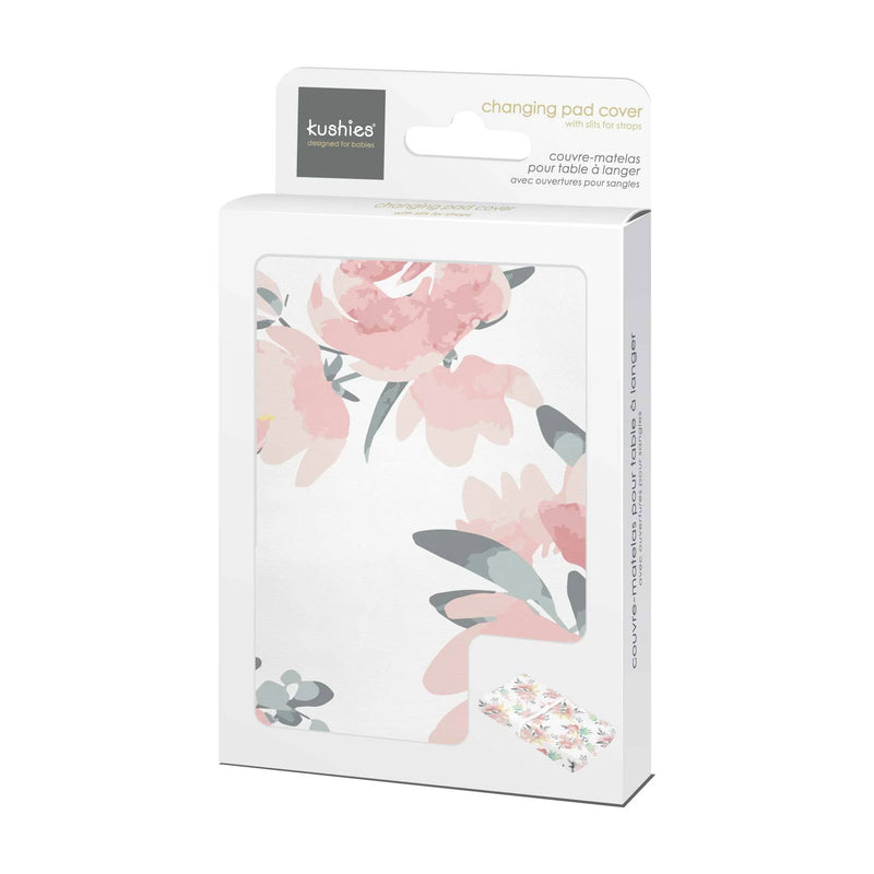 Housse pour matelas à langer percale avec ouverture pour sangles - Fleurs à l'aquarelle