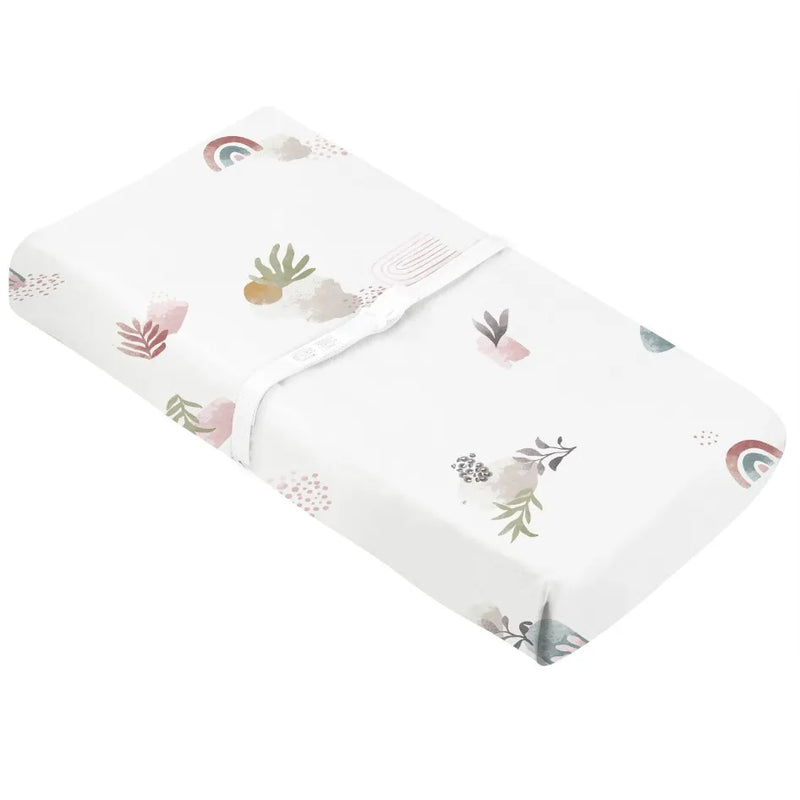 Housse pour matelas à langer percale avec ouverture pour sangles - Floral