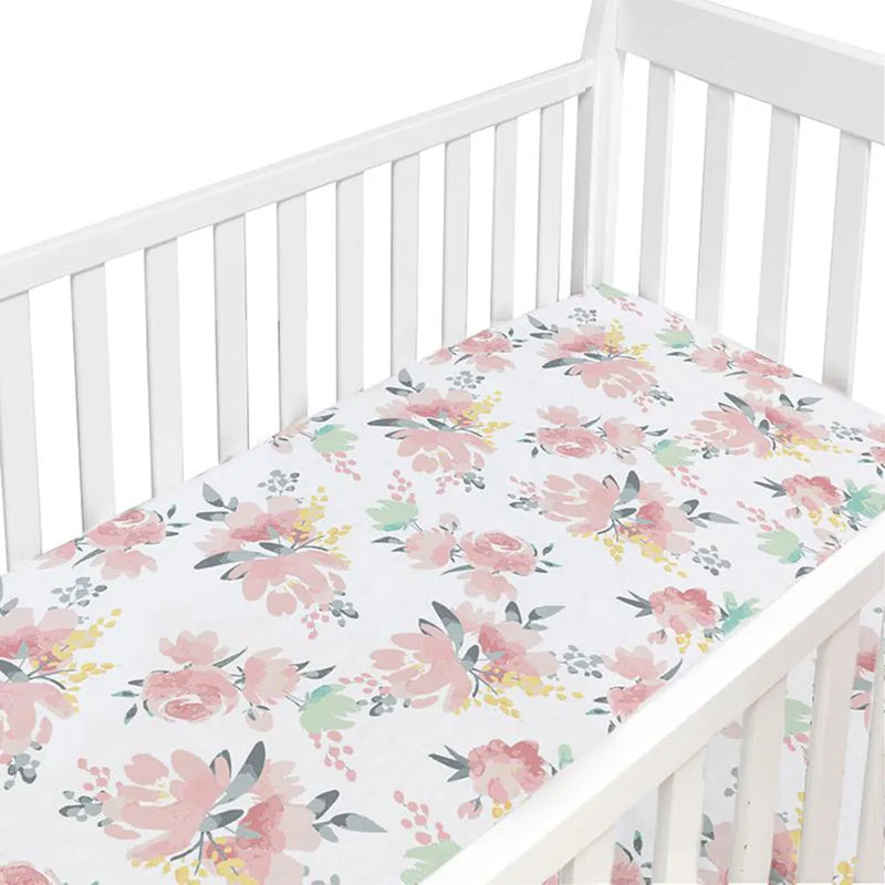 Drap contour pour lit de bébé percale - Fleurs à l'aquarelle