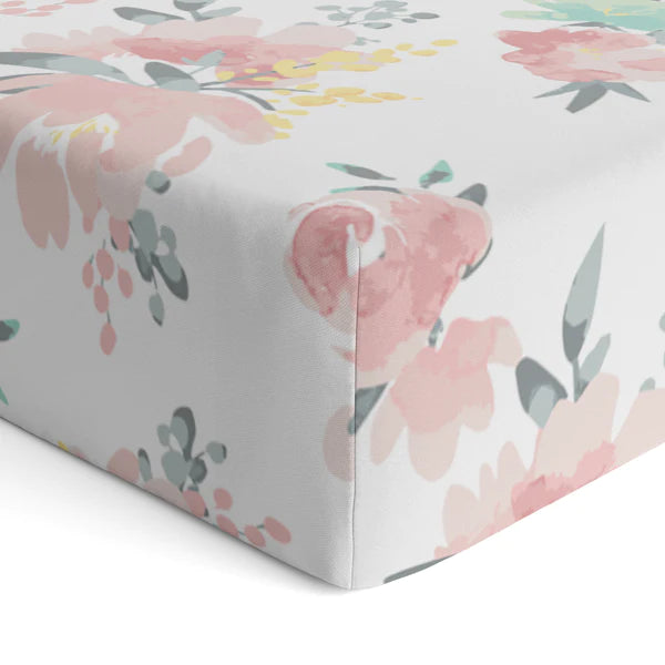 Drap contour pour lit de bébé percale - Fleurs à l'aquarelle