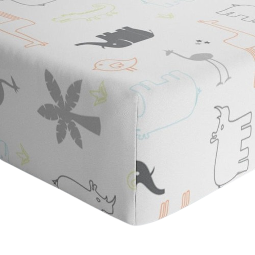 Drap contour pour lit de bébé percale - Jungle