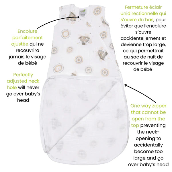 Sac de nuit en mousseline de coton - Tortues (0,7 tog)