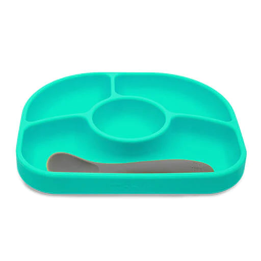Assiette avec ventouse et cuillère Yümi  - Aqua