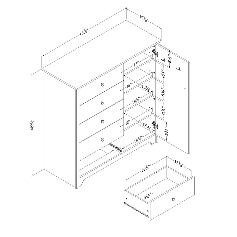 Commode à porte 5 tiroirs Vito-Gris