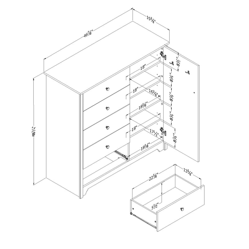 Commode à porte 5 tiroirs Vito - Gris