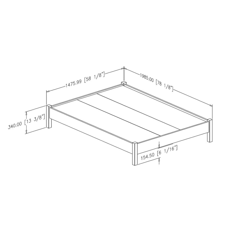 Lit plateforme double 54" Munich-Chêne vieilli