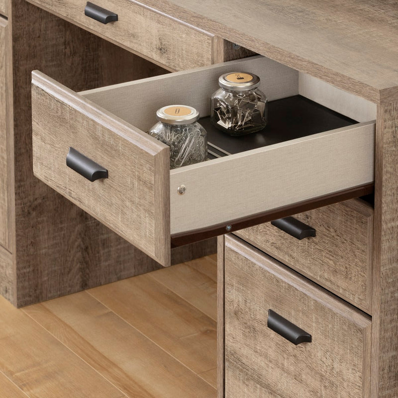 Bureau de travail avec barre d'alimentation Versa - Chêne vieilli