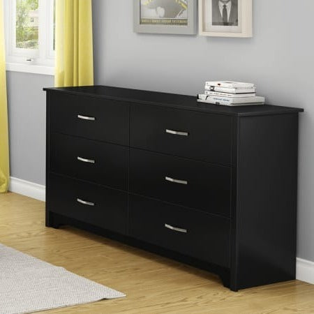 Bureau double 6 tiroirs Fusion - Noir solide