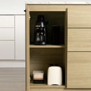 Îlot de cuisine avec porte et tiroirs Myro - Faux Marbre blanc et Chêne blond