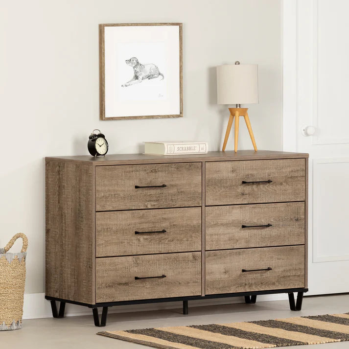 Bureau double 6 tiroirs Arlen - Chêne vieilli
