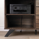 Bureau en L avec barre d'alimentation et huche amovible Helsy - Noyer naturel