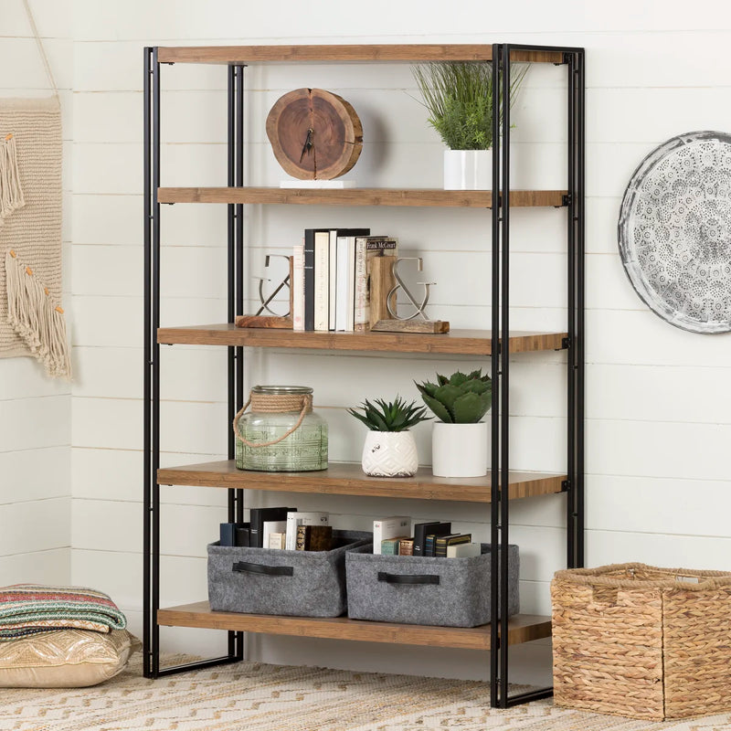 5 Fixed Shelves - Shelving Unit  Gimetri Rustic Bamboo 11521