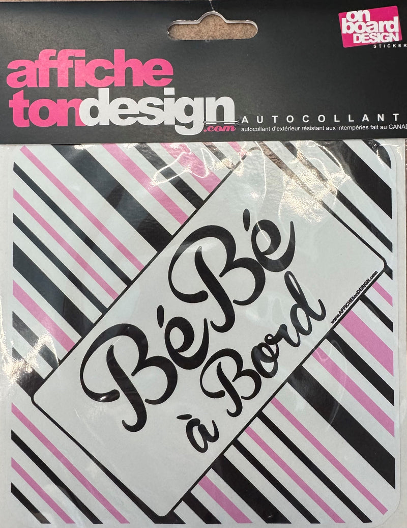 Autocollant pour voiture Bébé à bord - Lignée rose et noir