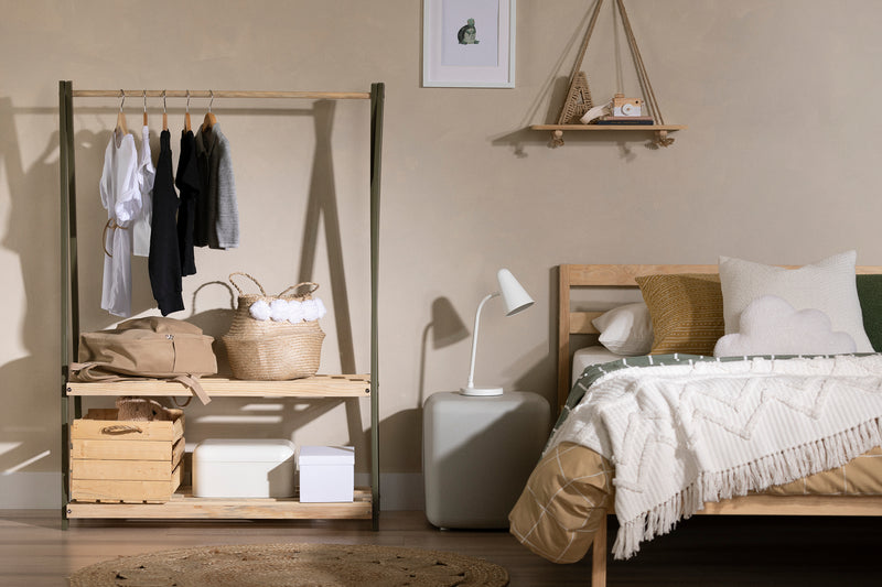 Garde-robe avec étagères de rangement Sweedi-Naturel et Vert olive